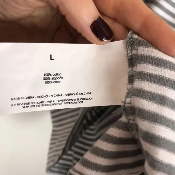 Ella Moss Gray White Striped Short Sleeve T-Shirt Women's Size Large - Picture 4 of 4